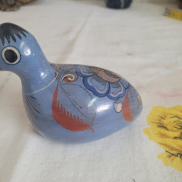 Vintage Tonala Pottery Bird Blue Quail Mexico