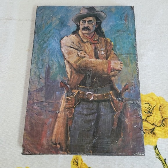 Cowboy on Wood Upcycled Vintage Print