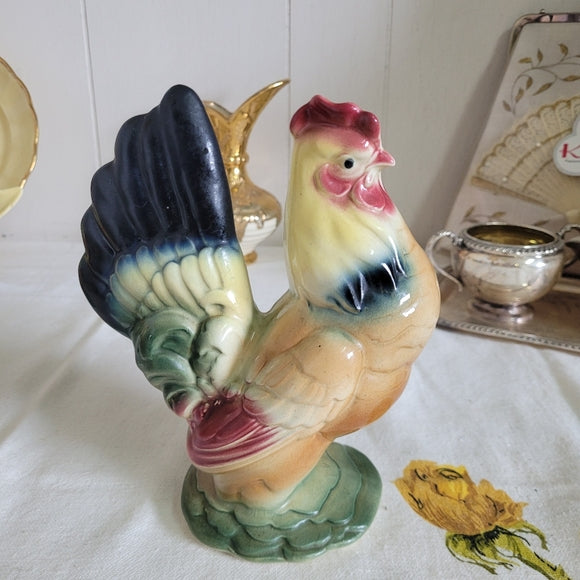 Vintage Ceramic Hen and Rooster Figurines