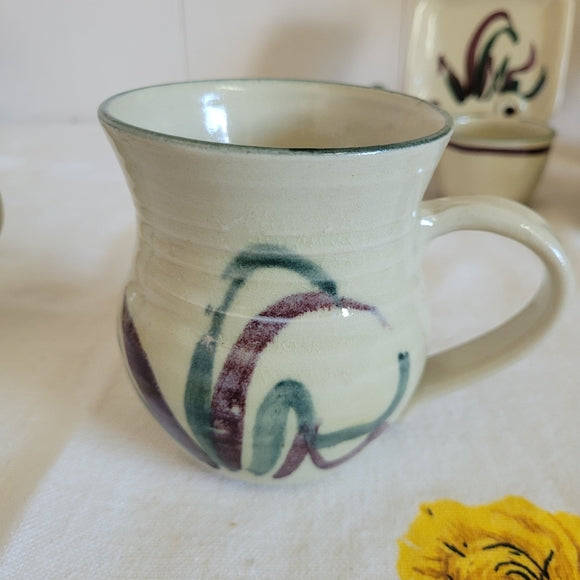 Vintage Studio Art Pottery Mugs Artist Signed Krug set of 2