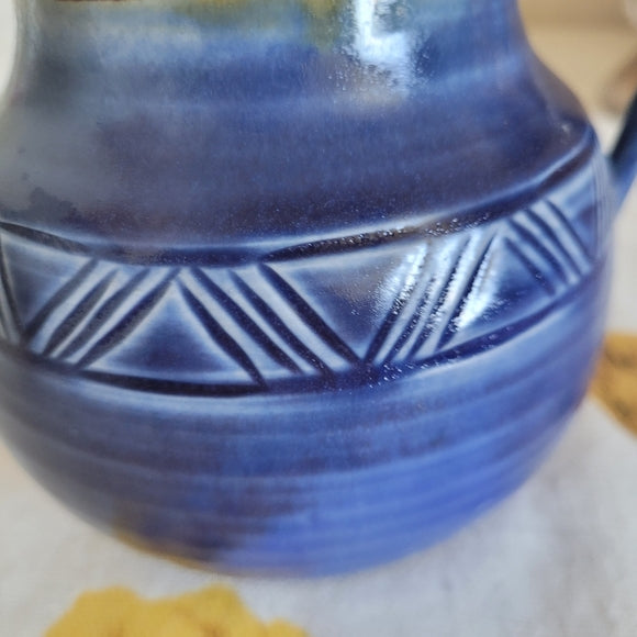 Studio Art Pottery Mug Blue Aztec Signed