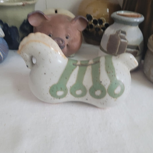 Vintage Takahashi Horse Piggy Bank Stoneware Green