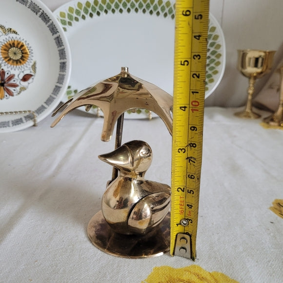 Vintage Brass duck with an Umbrella India