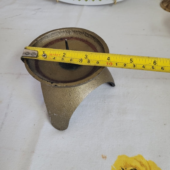 Vintage MCM Japan Gold Tripod Pillar Candle Holder Retro Atomic Cast Iron