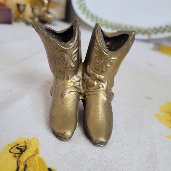 Vintage Brass Cowboy Boots Trinket Planter/toothpick Holder AS IS