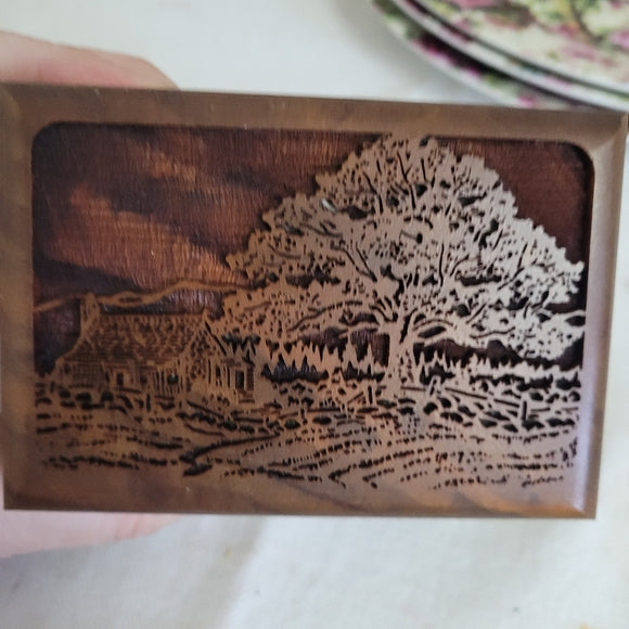 Vintage Wooden Box Lazer Cut Farmhouse Scene French County