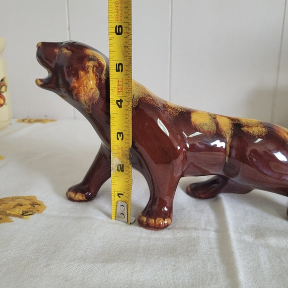 Blue Mountain Pottery Tiger Cougar Panther Figurine Brown and Yellow Dip Glaze