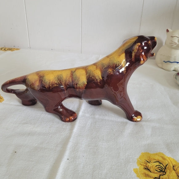 Blue Mountain Pottery Tiger Cougar Panther Figurine Brown and Yellow Dip Glaze