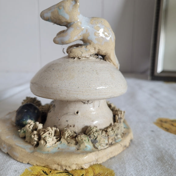 Pottery Sculpture Mushroom Mouse