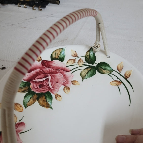 Vintage Lefton Tidbit Serving Plate Handled Hand Painted Japan Floral Regal Rose