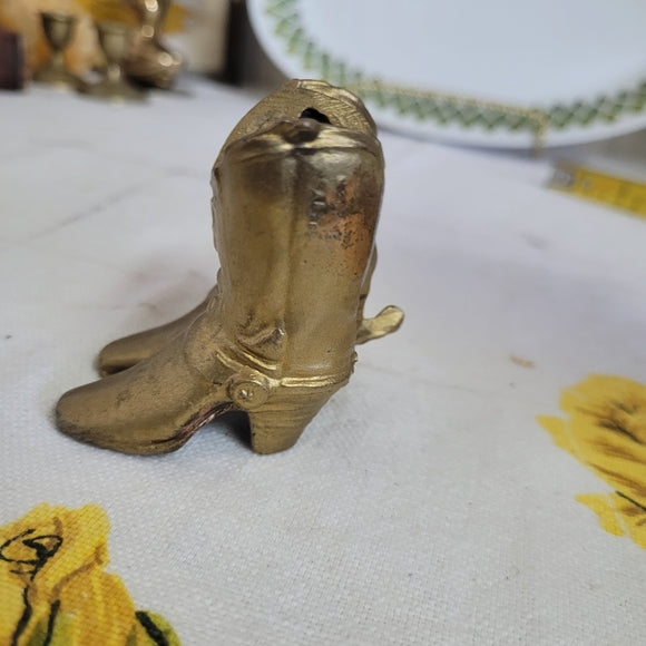 Vintage Brass Cowboy Boots Trinket Planter/toothpick Holder AS IS