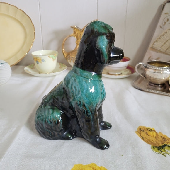 Blue Mountain Pottery Dog Poodle, Blue Drip Glaze