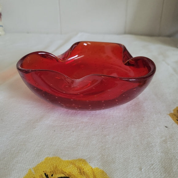 Vintage Art Red Glass Ashtray/Bowl Bullicante