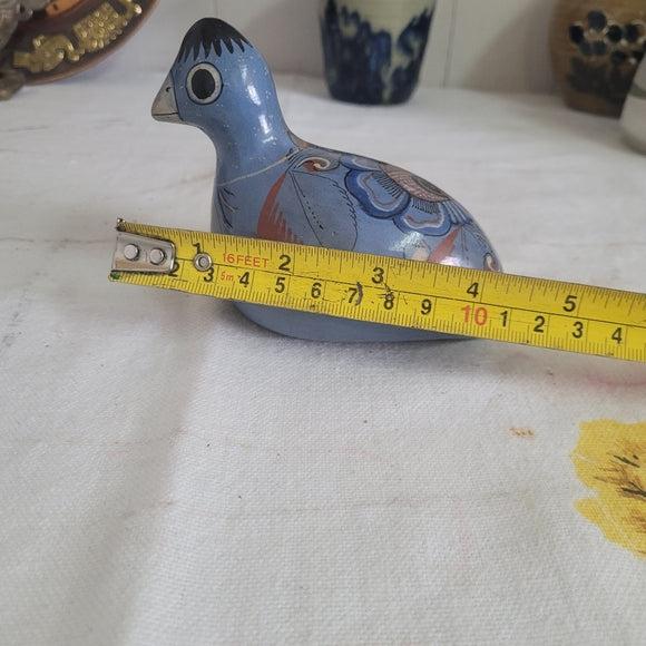 Vintage Tonala Pottery Bird Blue Quail Mexico