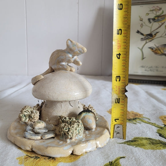 Pottery Sculpture Mushroom Mouse