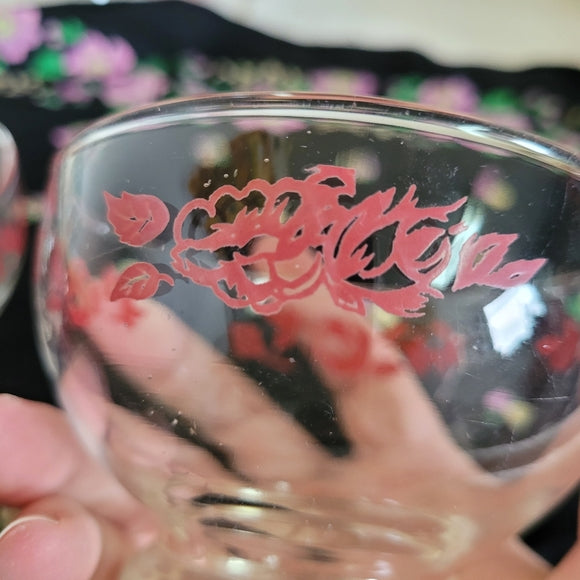 Vintage Dessert Bowls Red Rose Dominion Glass Set of 2