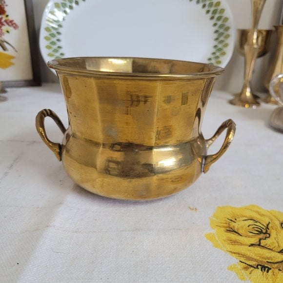 Vintage Brass Planter Potbelly Handled