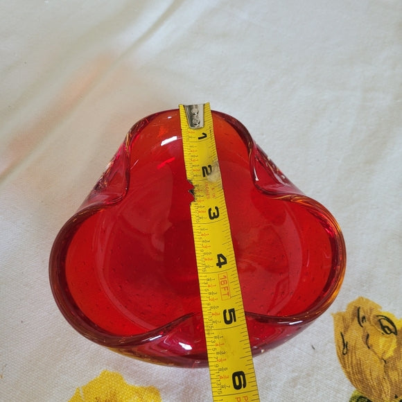 Vintage Art Red Glass Ashtray/Bowl Bullicante