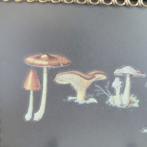 Mushroom Art Vintage Brass Frame Handmade Upcycled set of 2