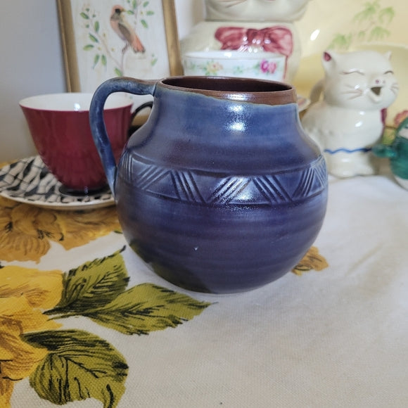 Studio Art Pottery Mug Blue Aztec Signed