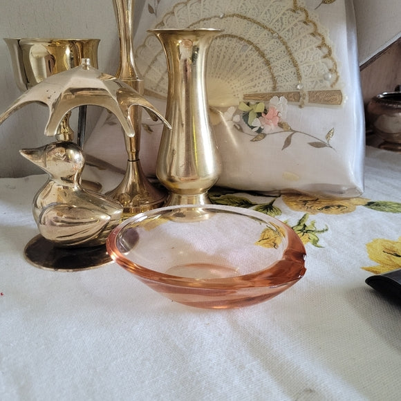 Vintage Art Glass Ashtray Pink