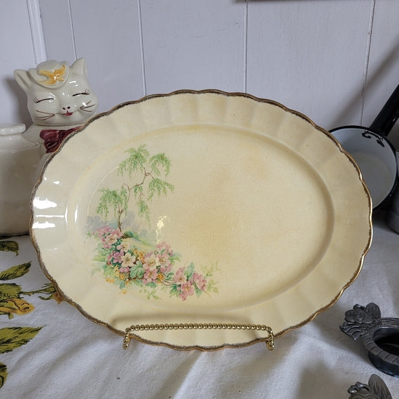 Vintage Oval Plate Platter Floral Gold Crazing