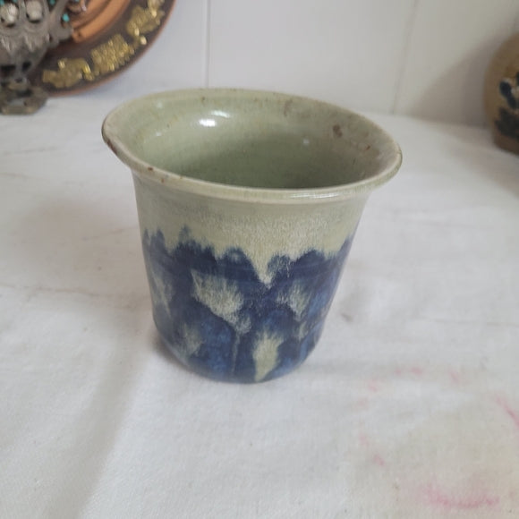 Vintage Studio Art Pottery Planter Gray and Blue Artist Signed