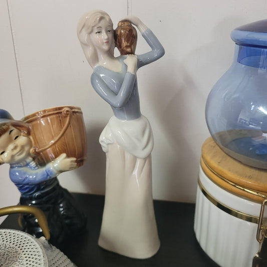 Vintage Incor Woman Carrying Jug On Shoulder 10” Ceramic Porcelain Figurine