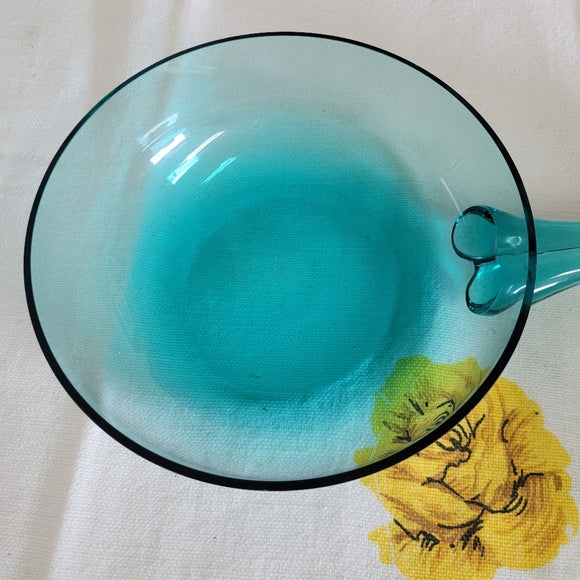 Art Glass Bowl Handled Teal