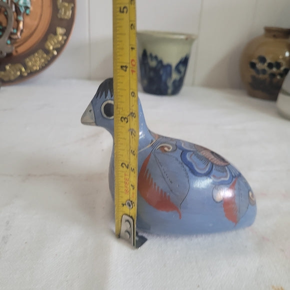 Vintage Tonala Pottery Bird Blue Quail Mexico