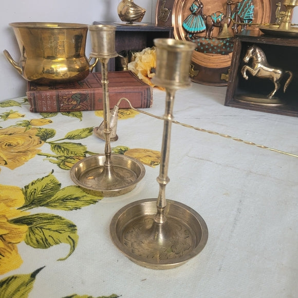 Vintage Brass Candleholders set of 2 with Snuffer