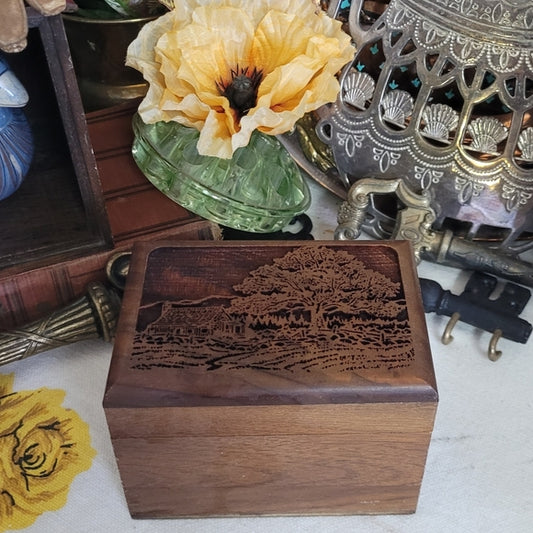 Vintage Wooden Box Lazer Cut Farmhouse Scene French County