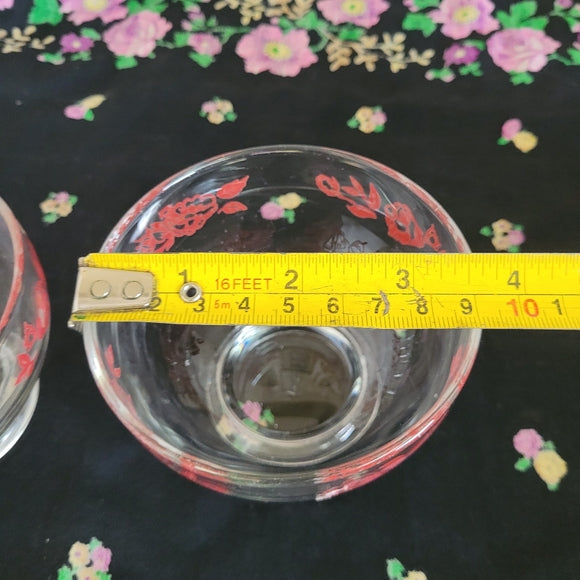 Vintage Dessert Bowls Red Rose Dominion Glass Set of 2