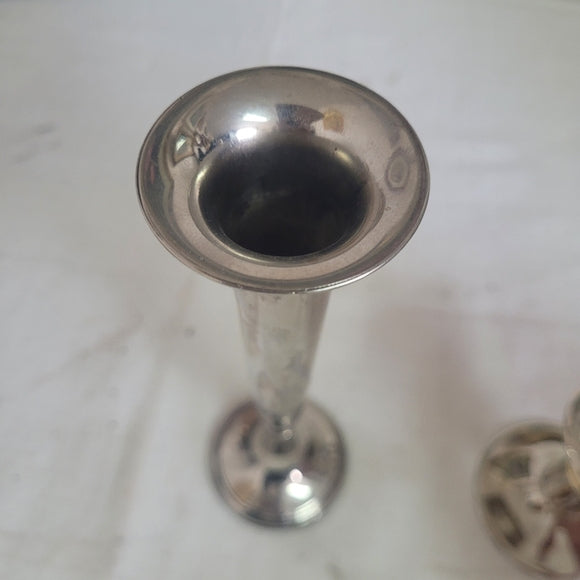 Vintage Metal Bud Vase and Candleholders Marriage Sliver Set of 2