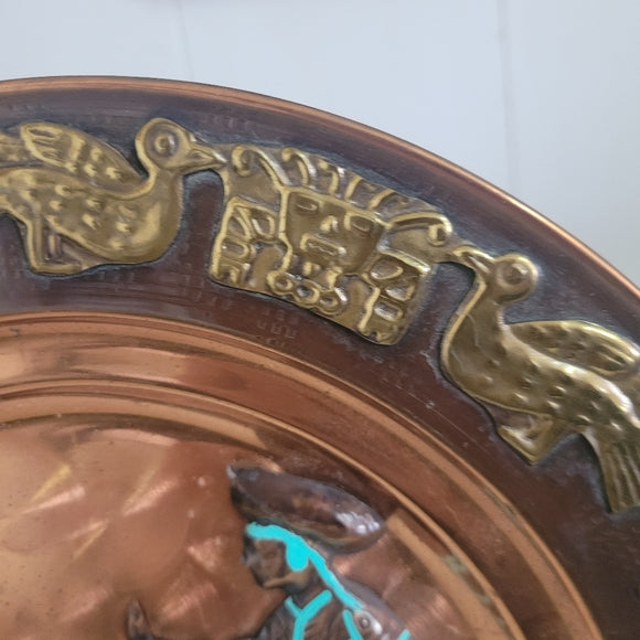 Vintage Copper Peru Souvenir Plate Llamas Brass