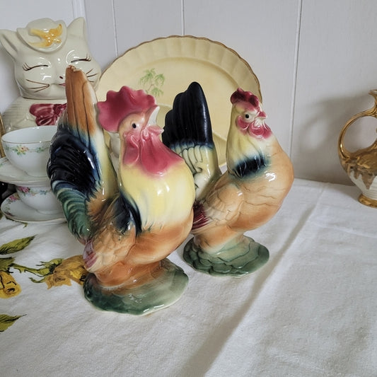 Vintage Ceramic Hen and Rooster Figurines