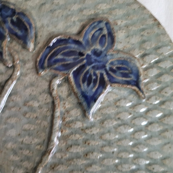 Studio Pottery Plates/Stepping Stones Artist Signed w/ Hangers set of 2 Floral