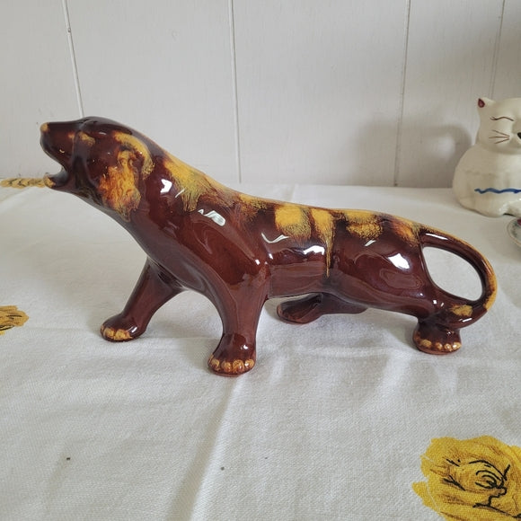 Blue Mountain Pottery Tiger Cougar Panther Figurine Brown and Yellow Dip Glaze