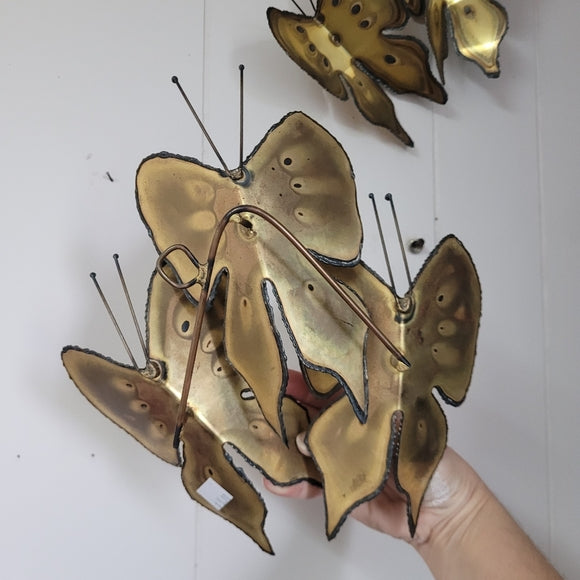 Vintage Brass Butterfly Metal Wire Wall Art set of 2