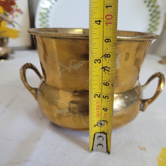 Vintage Brass Planter Potbelly Handled