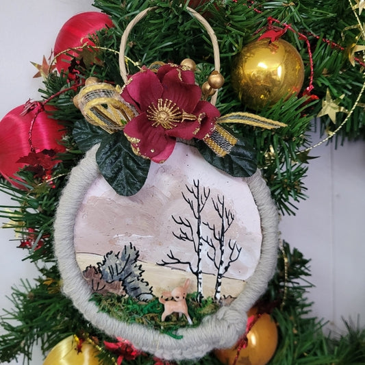 Christmas Ornament Hand Painted Macramé Upcycled Deer