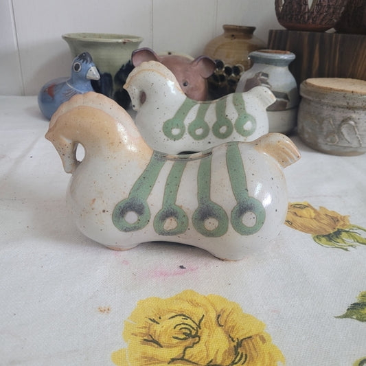 Vintage Takahashi Horse Piggy Bank Stoneware Green