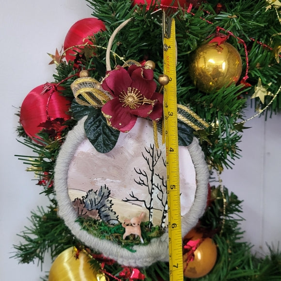 Christmas Ornament Hand Painted Macramé Upcycled Deer