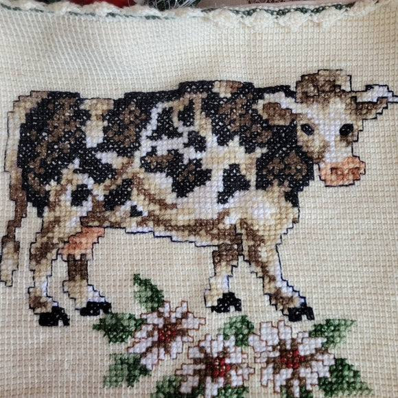 Vintage Knit Cow Pillow Cover Christmas Zipper Closure