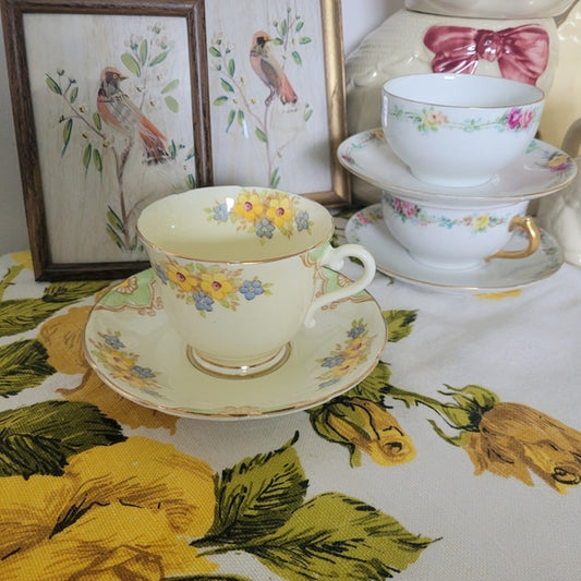 Vintage Tea Cup and Saucer Bone China England Cottagecore Floral Art Nouveau