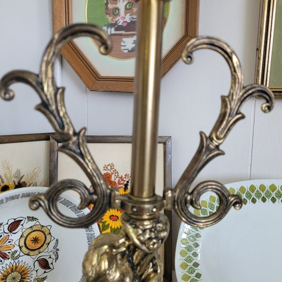 Vintage Brass Cherub Hollywood Regency Table Lamps, set of 2