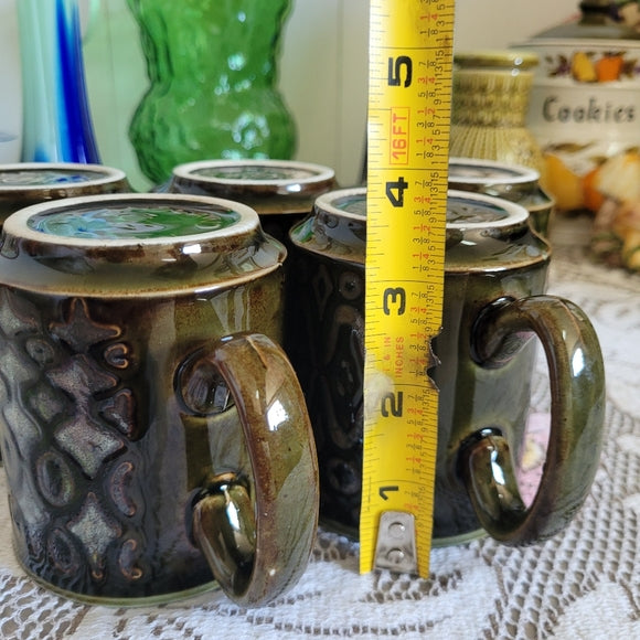 Vintage Mugs Green Sliver Metallic by WP set of 5