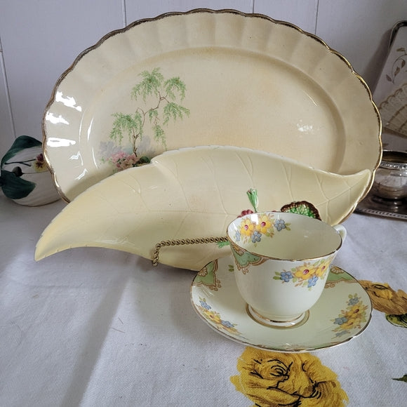 Vintage Carlton Ware Leaf Tray Floral Porcelain Celery Dish