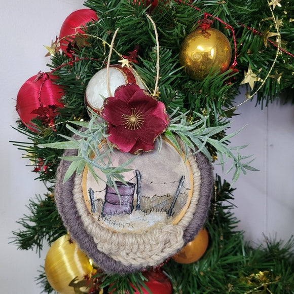 Christmas Ornament Hand Painted Macramé Upcycled