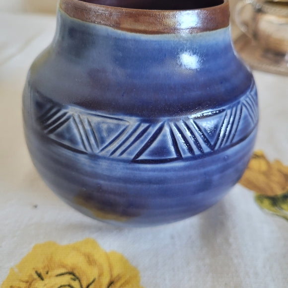 Studio Art Pottery Mug Blue Aztec Signed